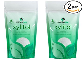 PACK of 2 Birch Xylitol sweetener 1 LB By Morning Pep (Not From Corn) NON GMO - KOSHER - GLUTEN FREE - PRODUCT OF USA. Total of 2 Lbs (32 OZ)