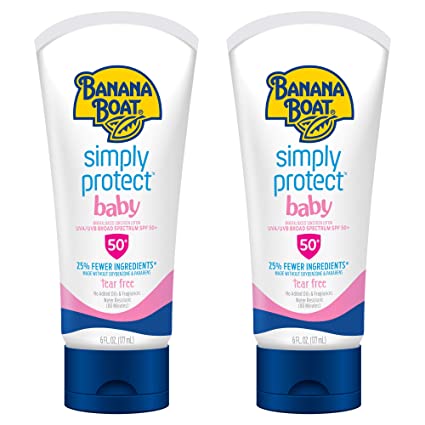 Banana Boat SPF 50 Broad Spectrum Sunscreen, Simply Protect Sunscreen Lotion for Baby, Tear Free, 25% Fewer Ingredients, 6 Ounce - Twin Pack