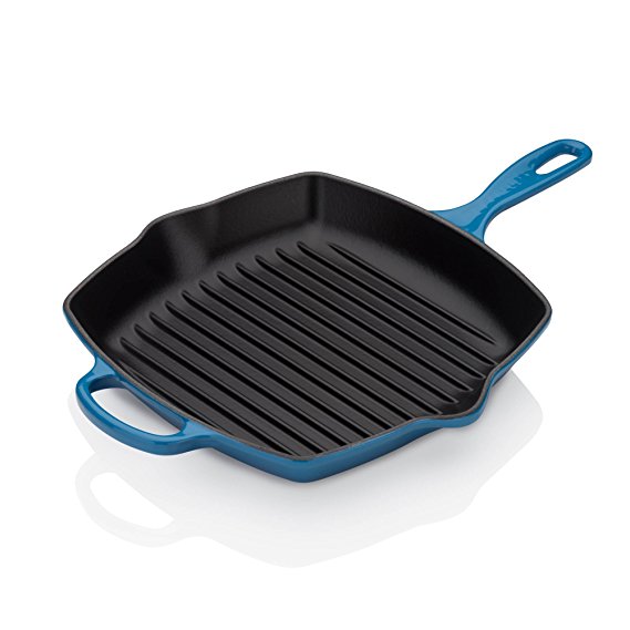 Le Creuset Cast Iron Signature Square Skillet Grill, 10 1/4, Marseille