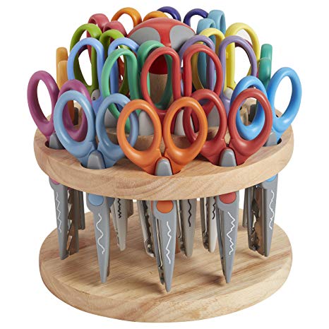 ECR4Kids Kraft Edgers Long & Wide Craft Scissor Set - Decorative Paper Edger Scissors with Rotating Stand - for Kids, Teachers, Scrapbookers, DIY Projects (20 Pairs)