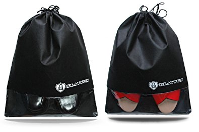 Travsun Travel Shoe Bags Sleeves w Drawstring closure Black