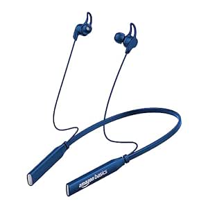 (Refurbished) AmazonBasics in Ear Bluetooth 5.0 Wireless Neckband with Mic, Up to 13 Hours Playback Time, Magnetic Earbuds, Noise Cancellation, Voice Assistant, Dual Pairing and IPX5 Rated (Blue)