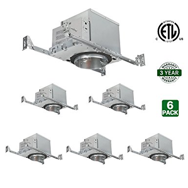 Hykolity 4" New Construction LED Can E26 Socket IC Rated Insulation Box Air Tight Recessed Aluminum Housing LED, Spot Light Bulb, Flood Light Bulb, Fluorescent, Incandescent- ETL Listed -Pack of 6