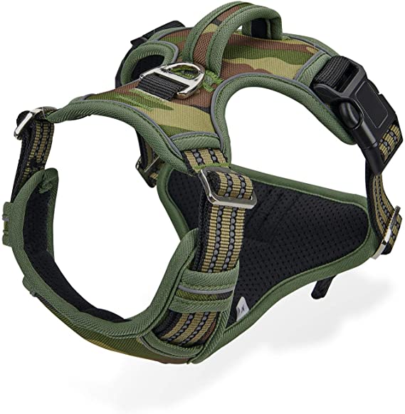 No Pull Harness for Large Dogs Medium Dogs - Adjustable Easy Control Dog Harness with Handle - Durable Reflective Vest Harness for Dog Walking Hiking Heavy Duty Tactical Military (S, Camouflage Green)