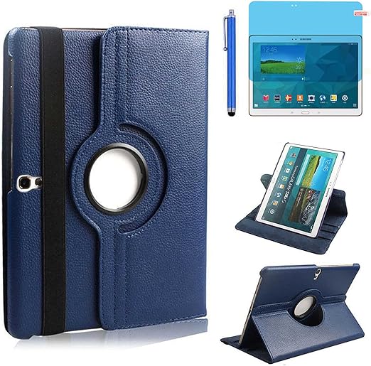 Case for Samsung Galaxy Tab S 10.5 inch 2014 (SM-T800 SM-T805) - 360 Degree Rotating Stand Case Full Protective Smart Cover,With Stylus Pen,Screen Film (Deep Blue)