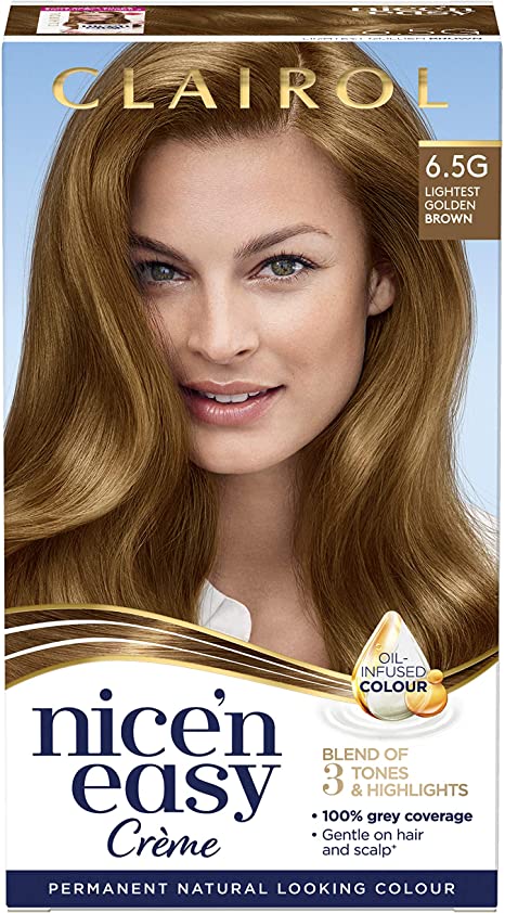 Clairol Nice' n Easy Crème, Natural Looking Oil Infused Permanent Hair Dye, 6.5G Lightest Golden Brown 177 ml