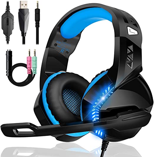 Beexcellent GM-14 Gaming Headset for Xbox One, PS4 Headset with Mic Noise Cancelling Over Ear PC Headphones Stereo Surround with 3.5mm Jack LED Light