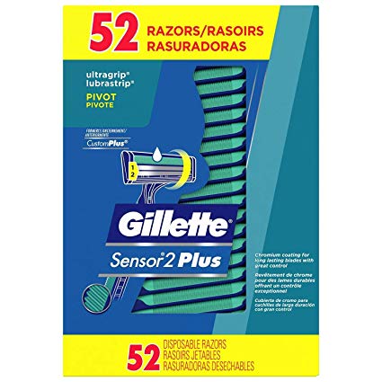 Gillette two Boxes of 52 Men's Custom Plus Disposable Razor with Powder Lubrastrip (104 Count)