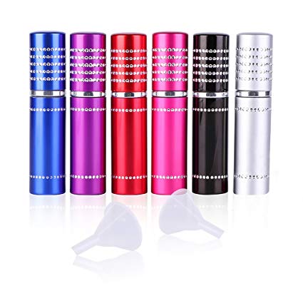 GOLF 6pcs 5ML Portable Mini Refillable Perfume Atomizer Spray Bottle with 2 Funnel Filler for Travel Purse
