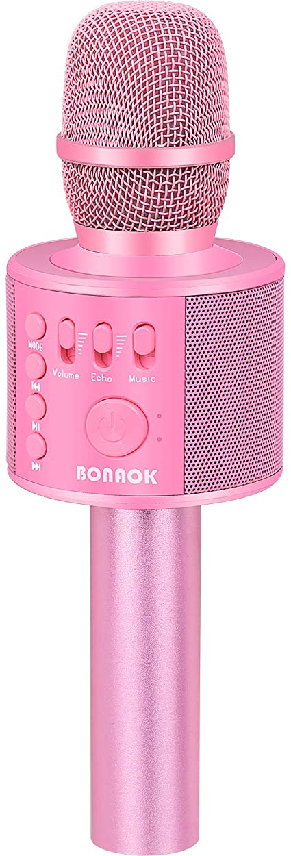 BONAOK Karaoke Bluetooth Wireless Microphone,3-in-1 Portable Handheld Karaoke Mic Speaker Machine Christmas Birthday Home Party for Android/iPhone/PC or All Smartphone (Pink)