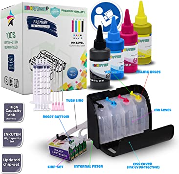 INKUTEN 400ml Hi-Definition Sublimation Ink CISS for Epson Workforce WF-7710, WF-7720 Printer Continuous Ink System