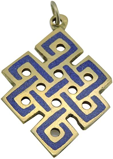 Handmade Lapis Brass Eternal Knot Pendant from Nepal