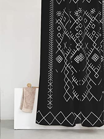YoKII Boho Shower Curtain, Black and White Geometric Fabric Shower Curtain for Bathroom, Waterproof Modern Simple Decorative Heavy 72-Inch Bath Curtain Sets (72 x 72, Black)