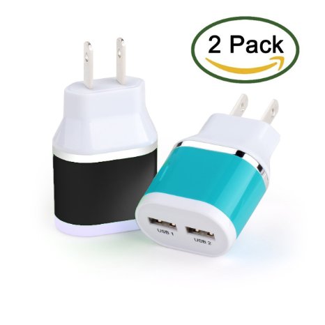 Wall Charger 2 Pack tekSonic Fast 21 Amp Universal Home Travel Dual 2 Port USB Wall Charger AC Power Plug Adapter for iPhone 6 6S 5 iPad Mini iPod Samsung S6 S5 S4 S3 Note Android Phones