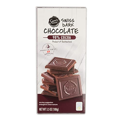 Sam's Choice 90% Cocoa Premium Swiss Super Dark Chocolate Bar, 100g [Pack of 1, Product of Switzerland]