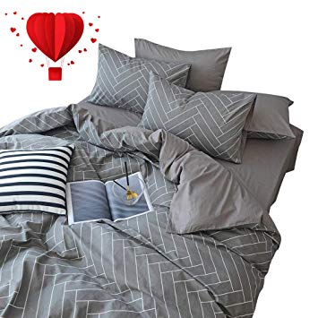 BuLuTu Stylish King Duvet Cover Cotton for Men Women,Geometric Duvet Cover Set King Grey Adults Bedding Collections Gray,Luxury, Hotel Quality, Lightweight, Soft,No Comforter