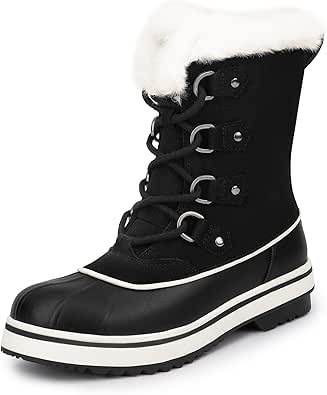 DREAM PAIRS Women's Snow Winter Boots Mid Calf Waterproof Warm Faux Fur Lined Lace Up Anti-slip Outdoor Duck Boots