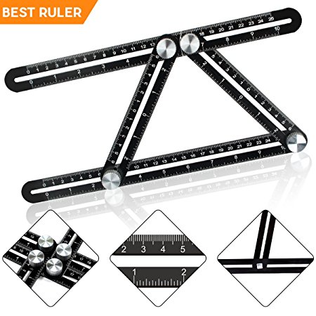 Angle-izer Template Tool, Escolite Multi-angle Premium Aluminum Alloy Precision Measuring Angularizer Ruler with Laser Engraving for Builder, Craftsman, Carpenter, Architect, Bricklayer, DIY Lovers
