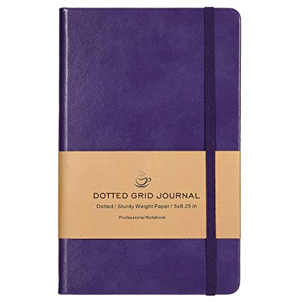 Dotted Grid Notebook/Journal - Dot Grid Hard Cover Notebook, Premium Thick Paper with Fine Inner Pocket, Purple Smooth Faux Leather, 5''×8.25''