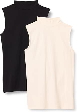 Amazon Essentials Women's Mock-Neck Slim-Fit Rib-Knit Sleeveless Top, Pack of 2