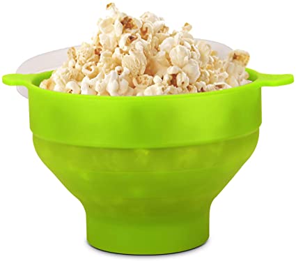 Flexzion Microwave Popcorn Popper Maker with Lid, Collapsible Silicone Bowl, Food-Grade Safety Storage Container for Parties, Kids & Adults, Home & Kitchen, Movie, Camping, Green