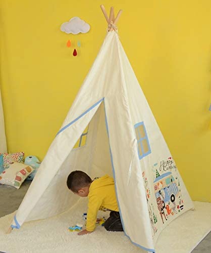 small boy Width Stripe Canvas Play Teepee Tent for Kids 100% Cotton (Fox)