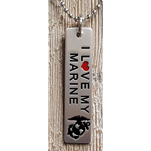 I Love My Marine Pendent w/ 24 inch 2.7mm Ball Chain Necklace |:| Engraved Handmade Jewelry | Necklace is Silver Color