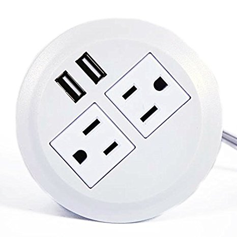 ApexDesk UL Certified Power Grommet - White (Two Power Outlets, Two USB Ports)