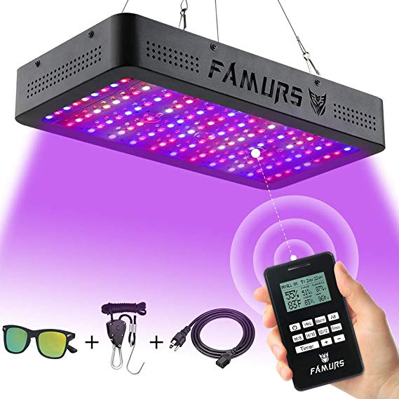 FAMURS 1200W LED Grow Light, Remote Control-Series Grow Lamp with Timer/Thermometer Humidity Monitor and Adjustable Rope,Full Spectrum Plant Light for Indoor Plants Seeding Veg and Flower
