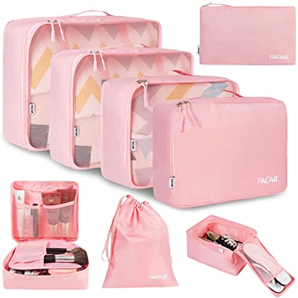 BAGAIL 8 Set Packing Cubes Luggage Packing Organizers for Travel Accessories, Blush Pink, Small,