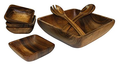 Mountain Woods 7 Piece Square Artisan Acacia Wood Serving Bowls & Utensils Set