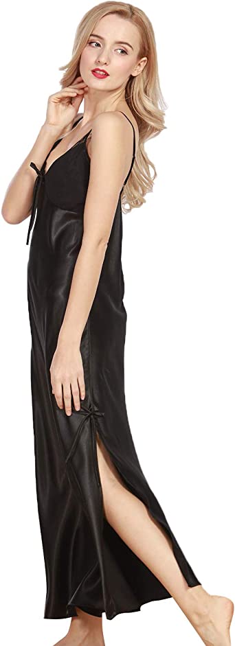 Shymay Women's Long Satin Nightgown Sleeveless long Slip Dress Silk Nightdress Chemise Sleepwear for Women