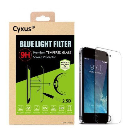 Cyxus [Anti Blue Light] Thinnest [0.2mm] UV Block [Sleep Better] 9H Tempered Glass Screen Protector for Apple iPhone 5 / iPhone SE / iPhone 5C / iPhone 5s (iPhone5 Front Only) (Blue Light Filter Glass)