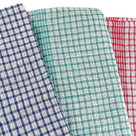 Tea Towels by Royal Care - Premium Pack of 10 (4 red, 3 blue, 3 green) - Heavy Duty (80g) - 50cmx70cm / Kitchen Towel