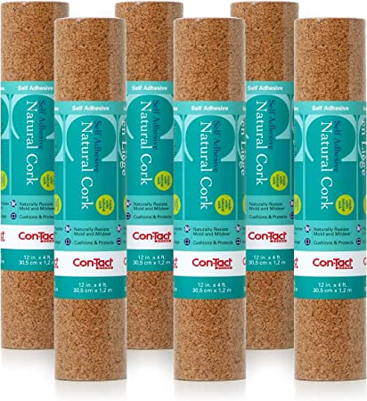 Con-Tact Adhesive Natural Cork, 12'' x 4', Pack of 6 Shelf and Drawer Liner, 6 Piece