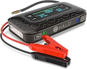 Halo Bolt Air  1750 Portable Vehicle Jump Starter with Air Compressor, Power Bank, Floodlight with Digital Display Charges Multiple Devices, Black