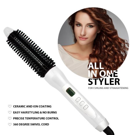 Fusion Styler All-in-One Styler from AsaVea®- Ceramic Hair Ultimate Detangling, Curling, Styling and Straightening Heat Tool for Easy Hairstyling with LCD Display and Precise Temperature Control - Buy Now to Get the Perfect 'Do' Today (white)