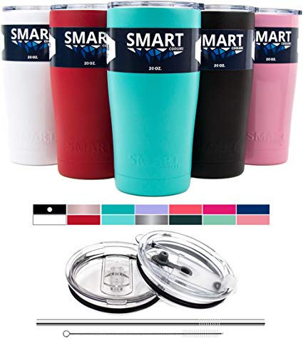 Tumbler 20 Oz Smart Cup Color - Ultra-Tough Double Wall Stainless Steel - Yeti Style - Premium Insulated Mug - Powder Coated - Leak-Proof, Sliding Lid, Straw, Brush & Gift Box - Black
