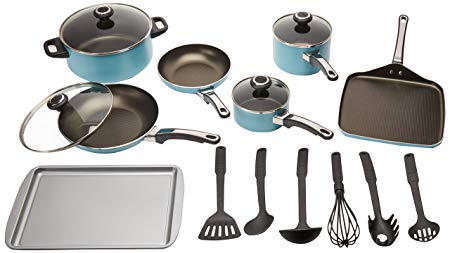 Farberware High Performance Nonstick Aluminum 17-Piece Cookware Set, Aqua