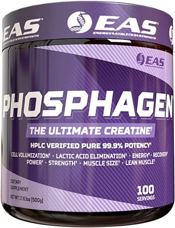 EAS Phosphagen Ultimate Creatine Powder | Power, Strength, Muscle Size, & Cell Volumization | Pure 99.9% Potency | 100 Servings (Unflavored)