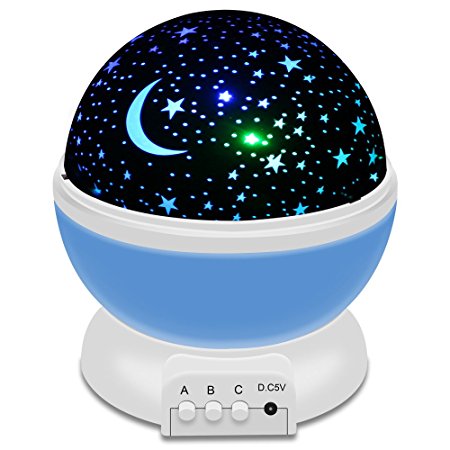 Airsspu Night Light LED Moon and Star Romantic Rotating Sky & Cosmos Cover Projector Night Lighting for Children Adults Bedroom, Mood/Decorative Light, Baby Nursery Light, Living Room Gift (BLUE)