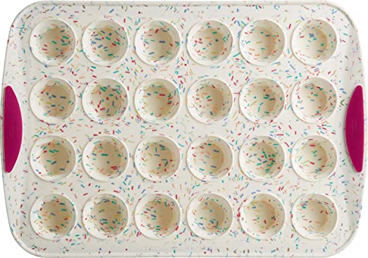 Trudeau 24 Count Mini Muffin Pan Silicone Bakeware, Confetti White (05118554)