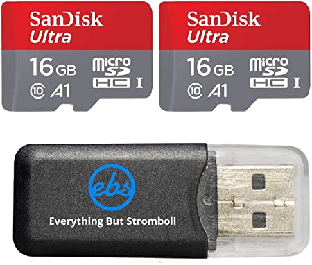 Sandisk Ultra micro SDHC Micro SD UHS-1 TF Memory Card 16GB 16G (Two Pack 16GB x2 =32GB) Class 10 Plus(1) Everything But Stromboli Memory Card Reader