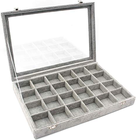 KLOUD City Jewelry Box Organizer Display Storage case（Gray-24 Grid）