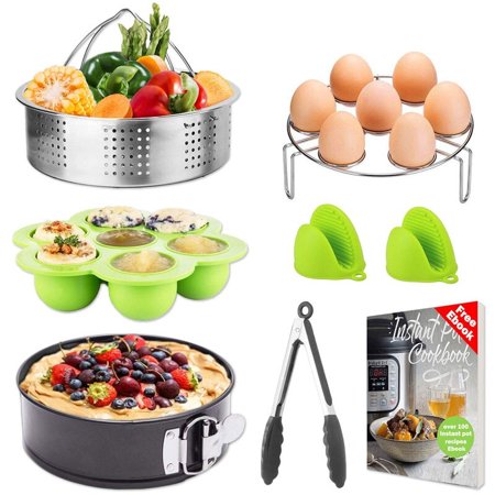 Instant Pot Accessories Set with Egg Rack, Steamer Basket, Silicone Brushes, Egg Molds, Tongs, and Ebook