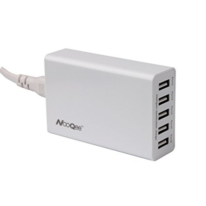 USB Charger, NooQee 5-Port 40W/8A USB Desktop Charger Travel Wall Charger Charging Station with Smart charging for Apple iPhone 7 7 Plus 6s 6s Plus/6/5/5S, iPad, iPad Air, iPad mini, iPod, Samsung Galaxy series & Note series, GPS,and More (white)