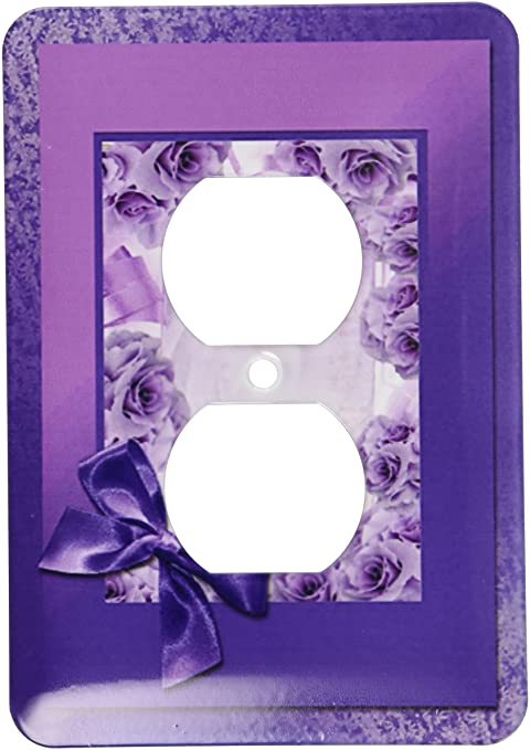 3dRose lsp_49115_6 Purple Rose Frame With Bow Outlet Cover