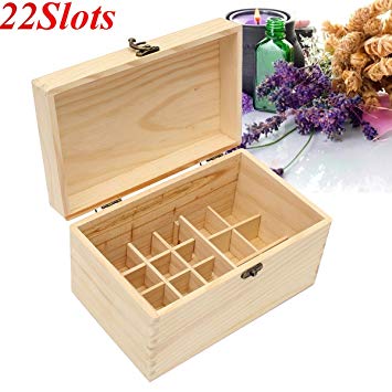 KINGSO Wooden Essential Oil Box Case Wooden Oil Storage Container Pine Box Holds 22 Slots total Large Organizer Best For Travel Display Cosmetics and Presentations