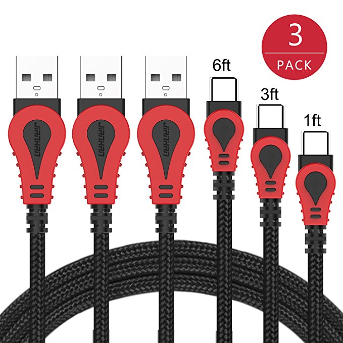 USB Type C Cable,JianHan USB C Cable 3 Pack (1ft 3ft 6ft) Type A to USB-C Braided Cord Type-C Fast Charger Cable for Samsung Galaxy Note 8,S8,S8 Plus,LG G6 G5 V30 V20,Google Pixel,Nintendo Switch,Macbook (Black)