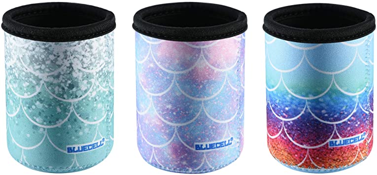 Bluecell Pack of 3 Neoprene Insulators Mermaid Fish-Scale Pattern Beer Can Sleeves Fit for Standard 12oz Drink Beer Cans (Fish-Scale Pattern (3pcs))